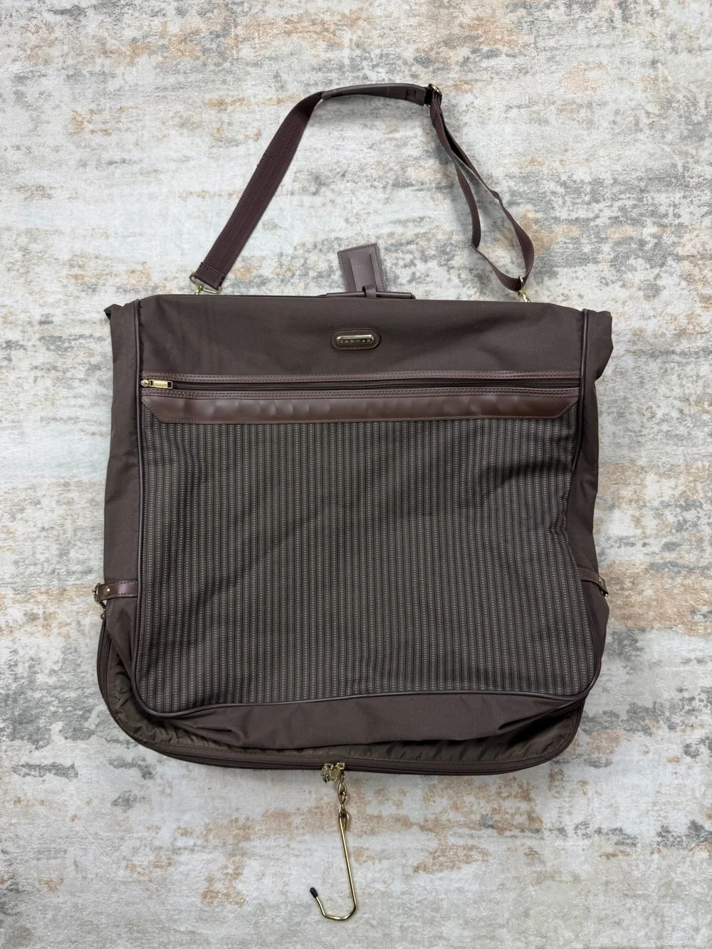 Vintage Jaguar Garment Folding Bag Travel Suit Carrier Brown & Brass 80s 90s